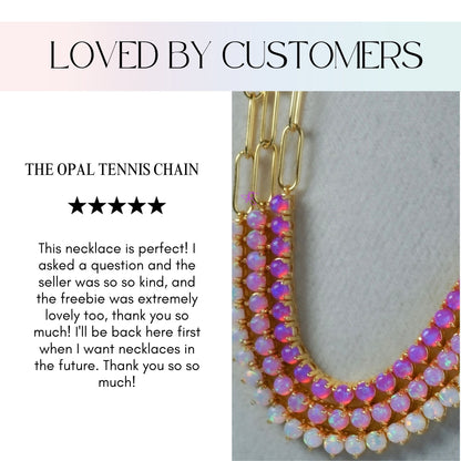 Lab Opal Vermeil Tennis Chain Necklace | Dainty Gold Layering Necklace | Demi Fine Opal Jewelry - Layer It Jewelry