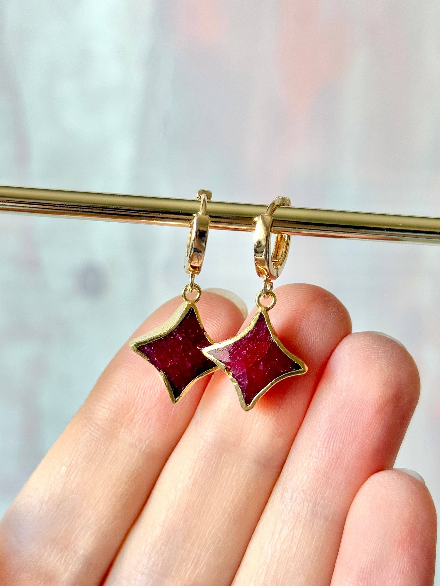 Star Gemstone Huggies- Birthstones - Layer It Jewelry