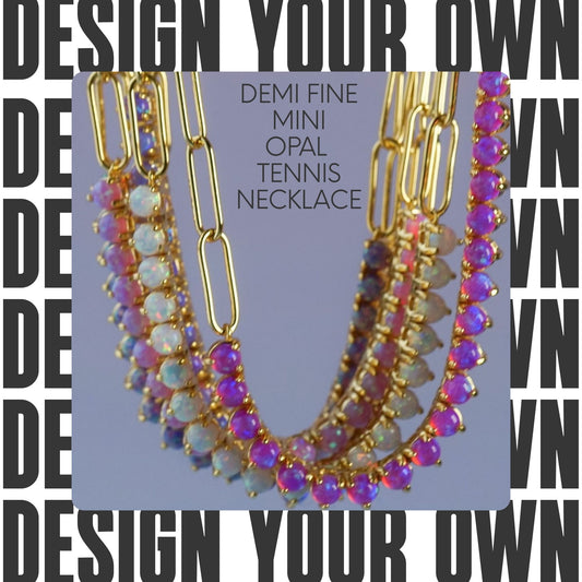 Design your own Demi Fine Lab Opal Tennis Chain Necklace | Dainty Gold Layering Necklace