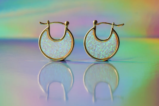 Lab Opal Eclipse Hoops - Layer It Jewelry