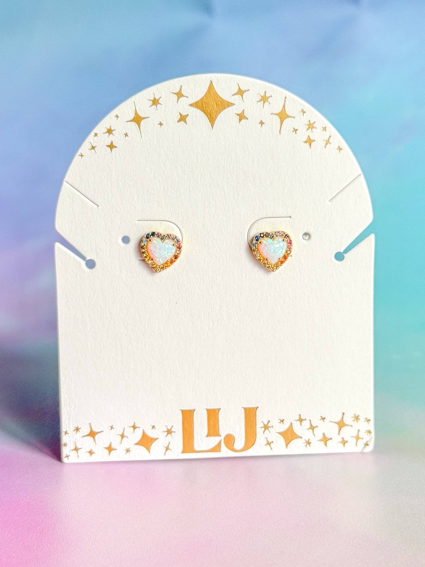 Rainbow Opal Heart Stud Earrings - Layer It Jewelry
