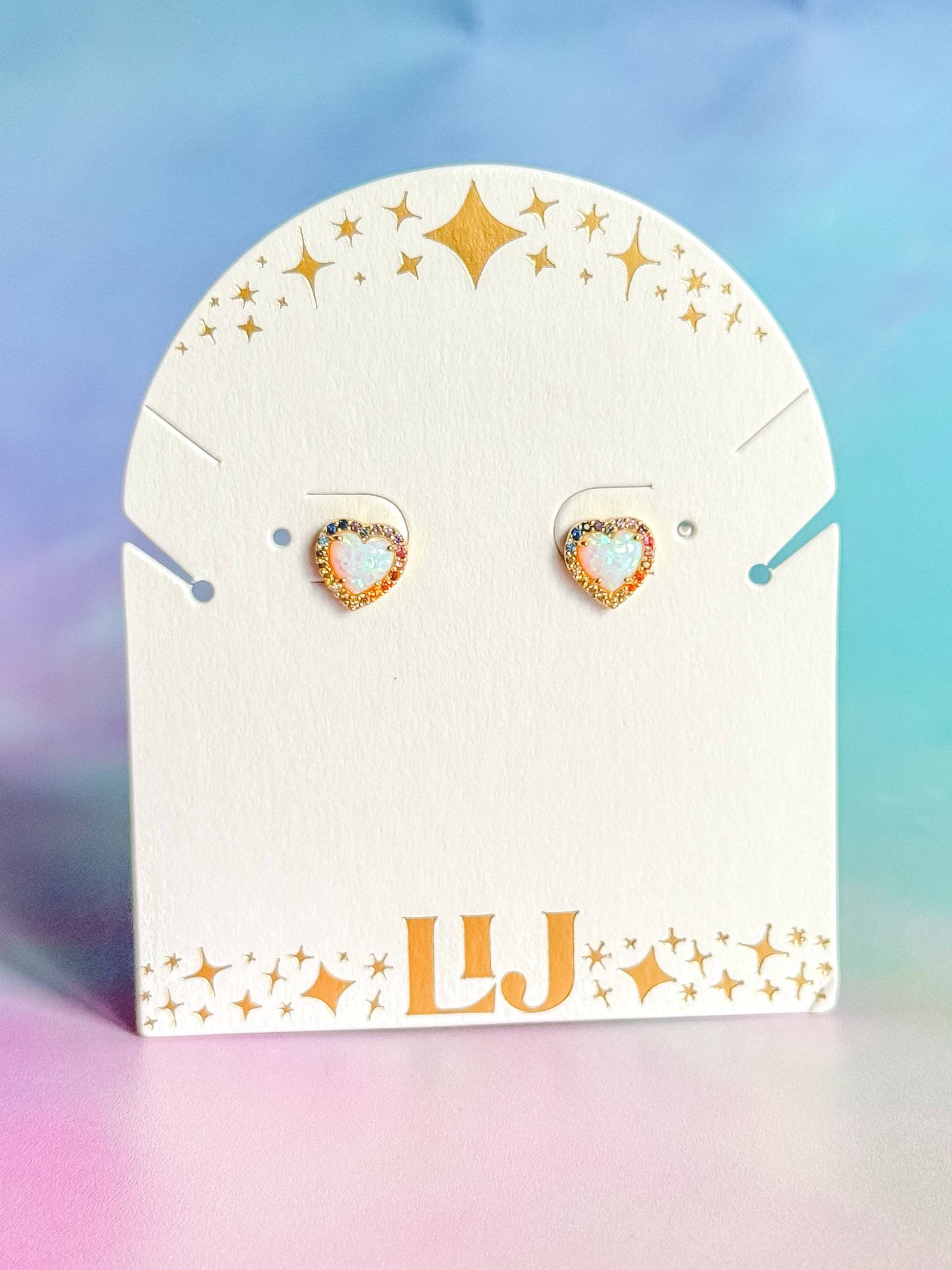 Rainbow Opal Heart Stud Earrings - Layer It Jewelry