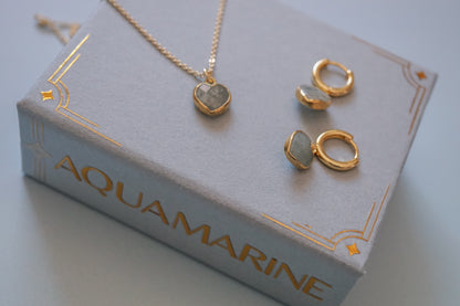 Cora Birthstone Jewelry Set – Heart Necklace & Huggie Earrings | Birthstone Gift Set