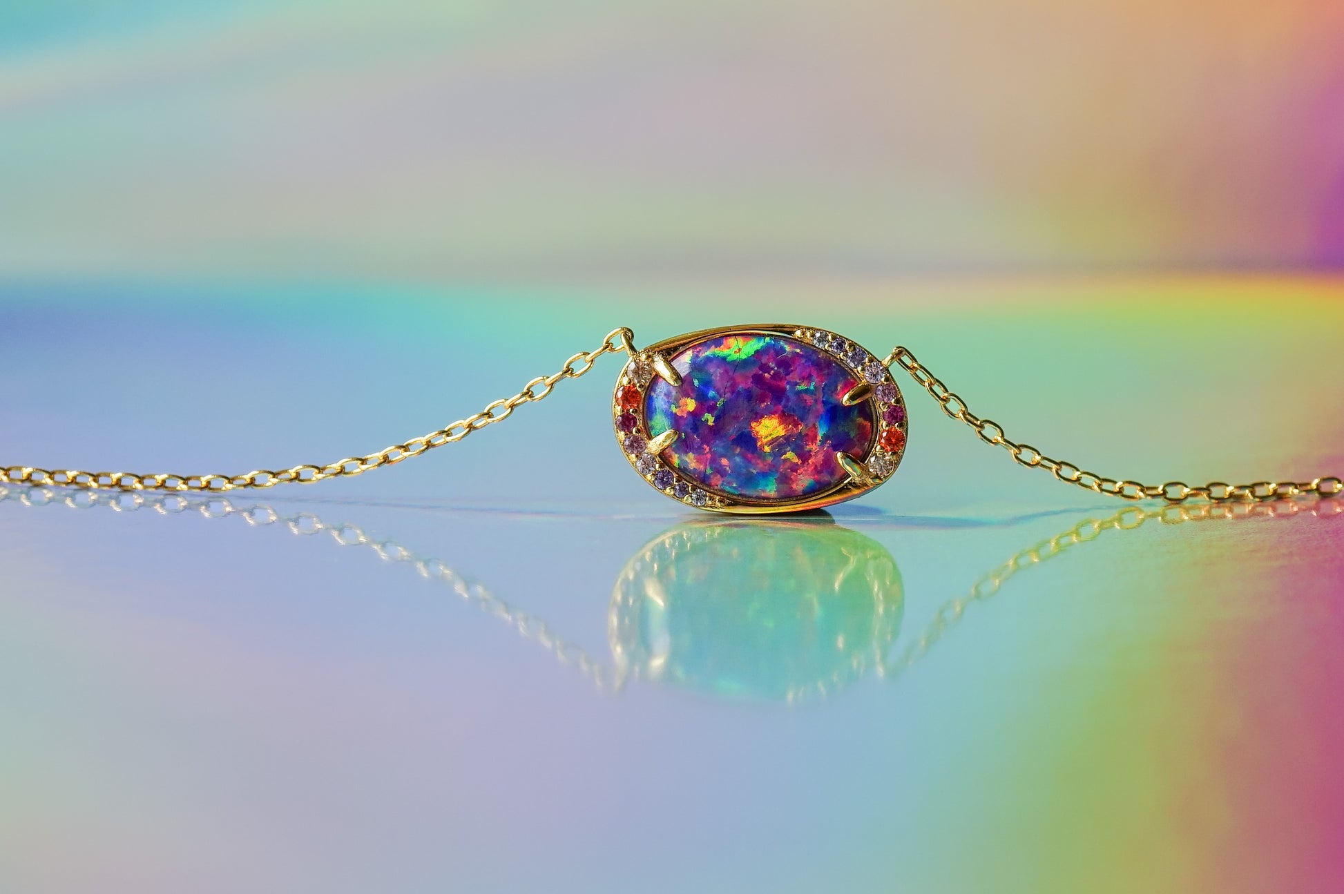 Lab Opal Aurora Necklace - Layer It Jewelry