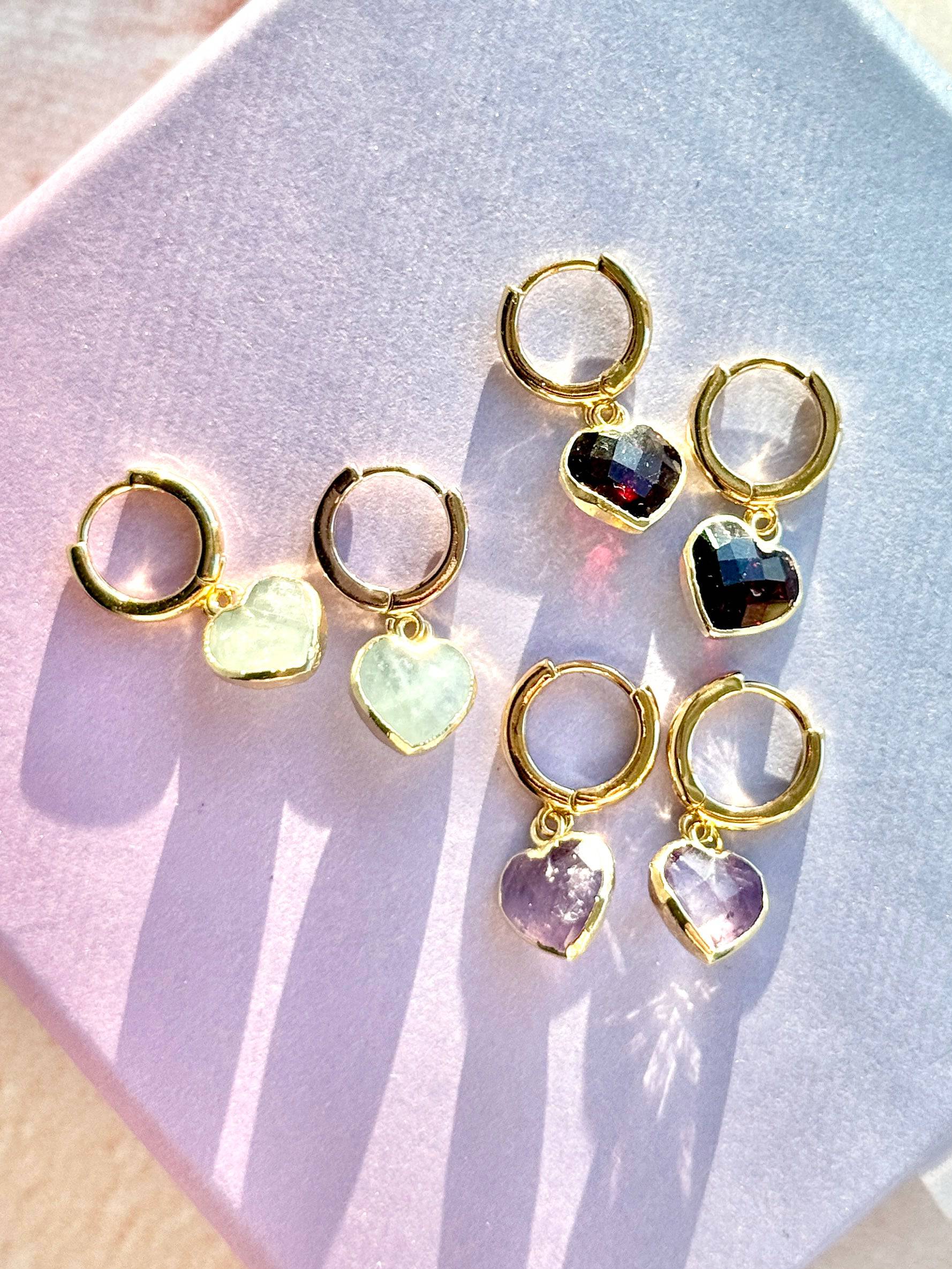 Heart Gemstone Huggies - Birthstones - Layer It Jewelry