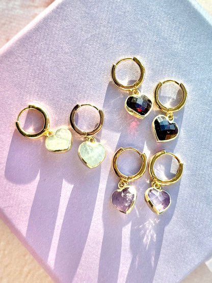 Heart Gemstone Huggies - Birthstones - Layer It Jewelry