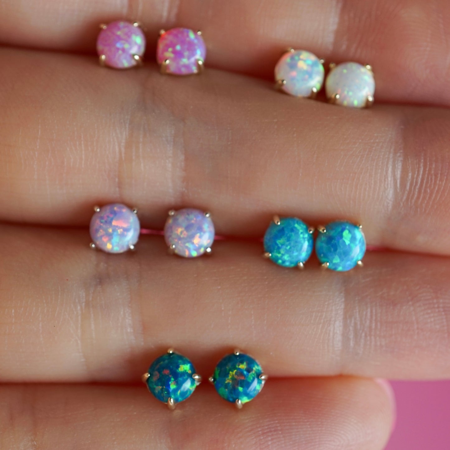Flat Back Sterling Silver Opal Stud Earrings