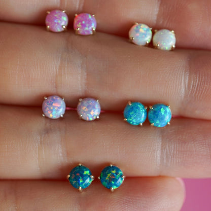 Flat Back Sterling Silver Opal Stud Earrings