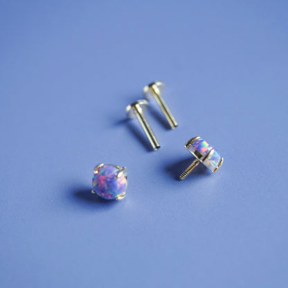 Flat Back Sterling Silver Opal Stud Earrings