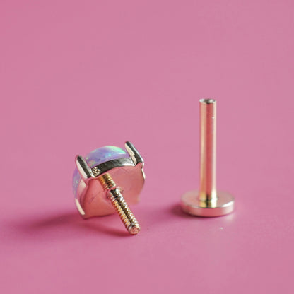 Flat Back Sterling Silver Opal Stud Earrings