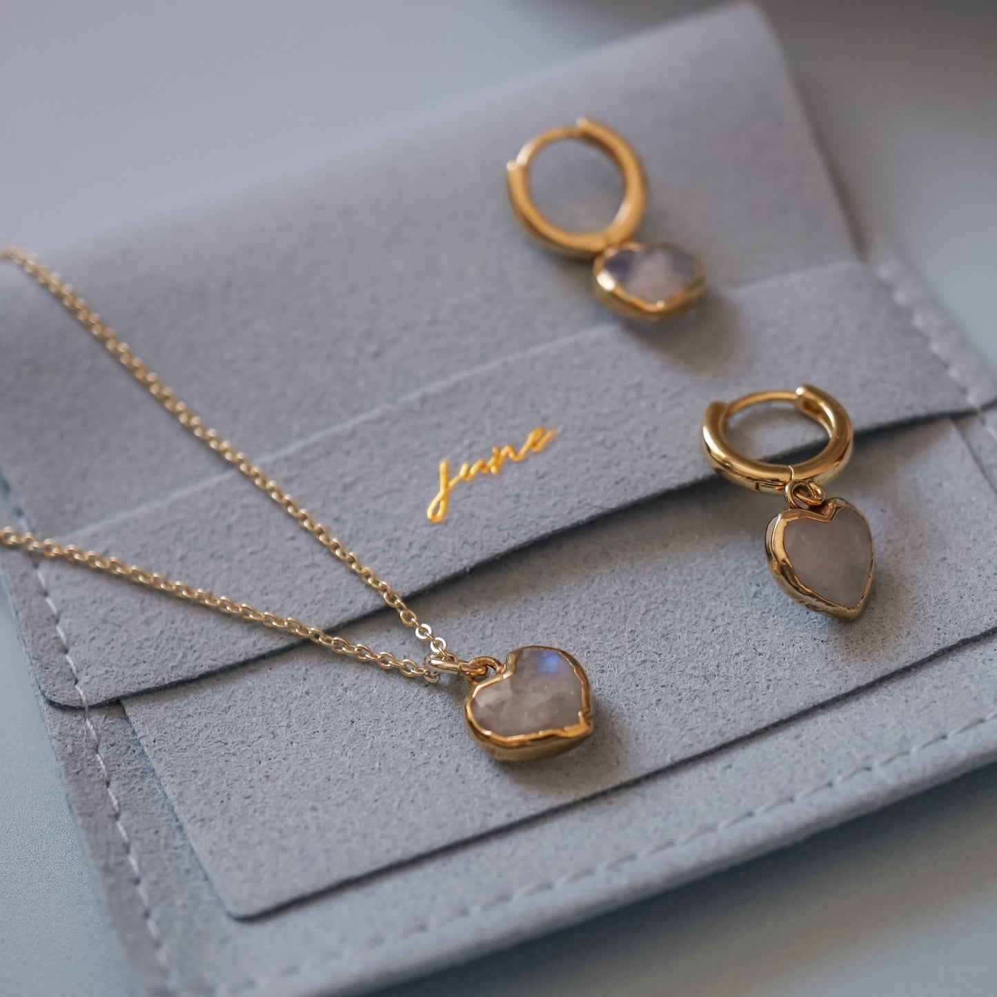 Cora Birthstone Jewelry Set – Heart Necklace & Huggie Earrings | Birthstone Gift Set