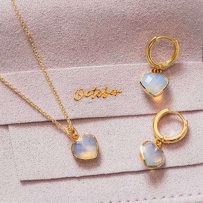 Cora Birthstone Jewelry Set – Heart Necklace & Huggie Earrings | Birthstone Gift Set