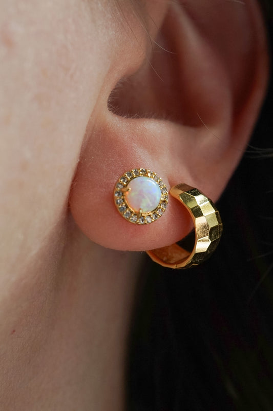 White CZ Opal Stud Earrings