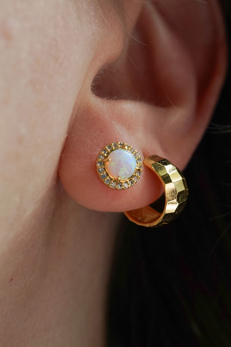 White CZ Opal Stud Earrings