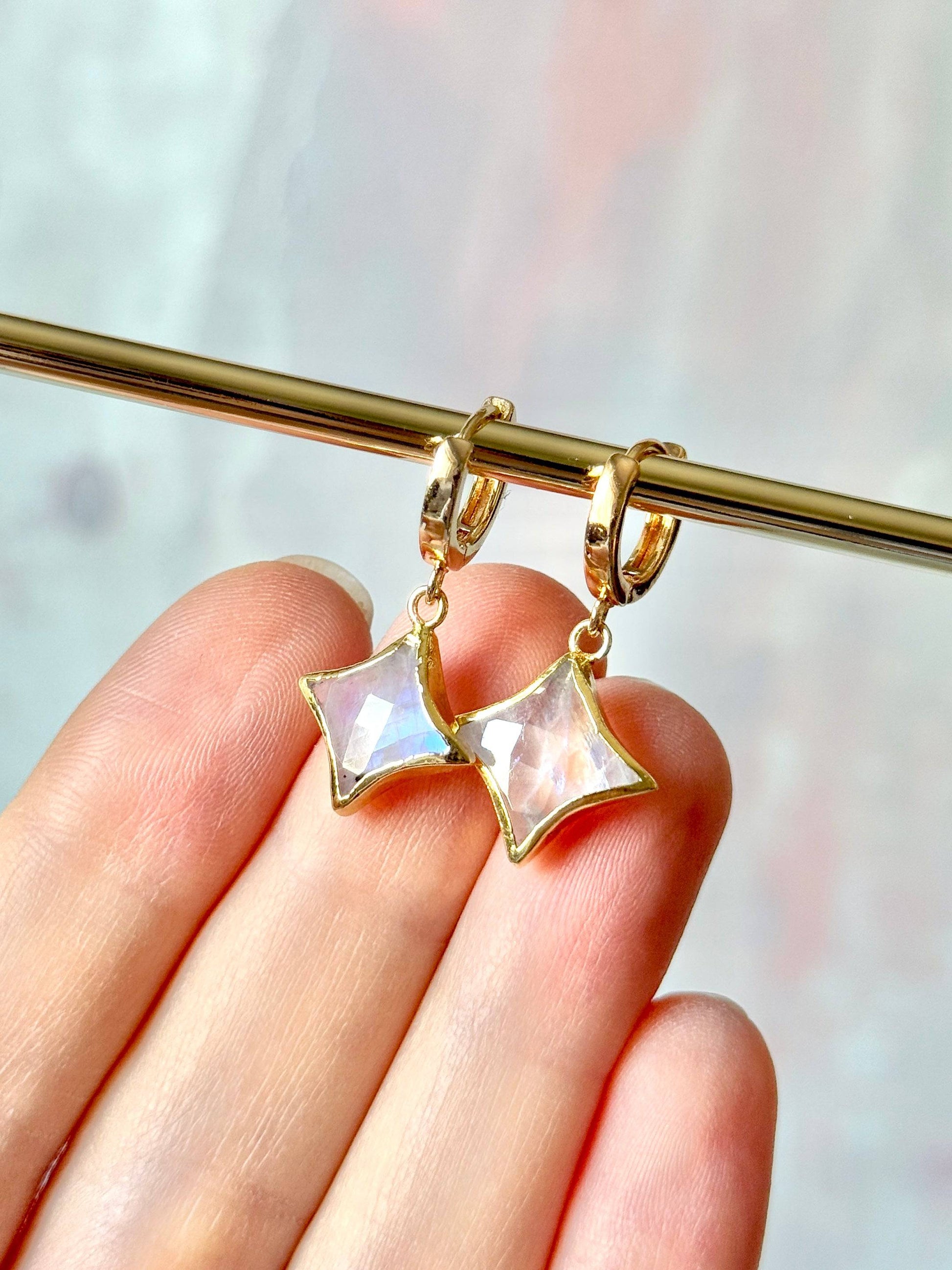 Star Gemstone Huggies- Birthstones - Layer It Jewelry
