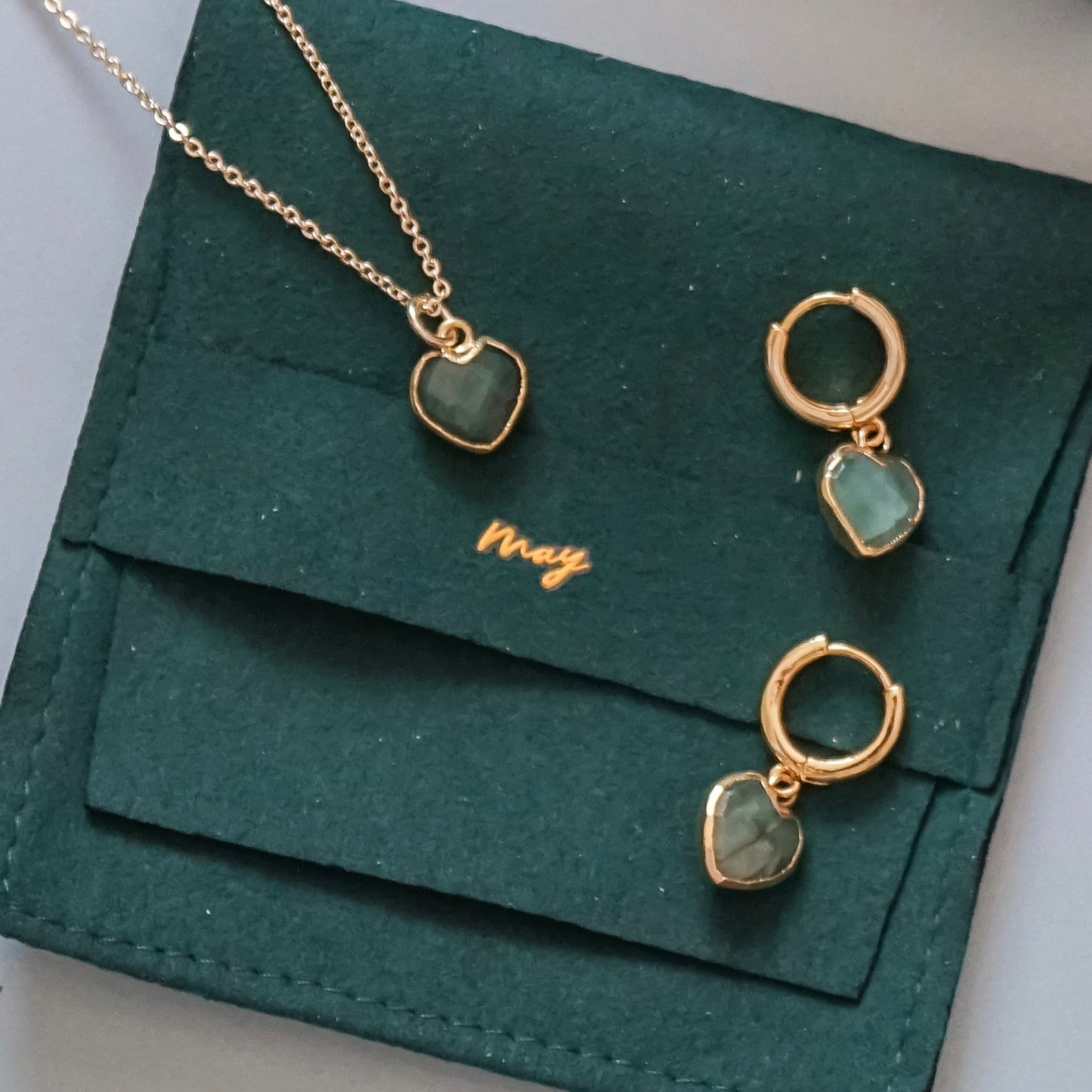 Cora Birthstone Jewelry Set – Heart Necklace & Huggie Earrings | Birthstone Gift Set