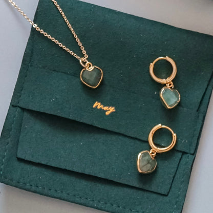 Cora Birthstone Jewelry Set – Heart Necklace & Huggie Earrings | Birthstone Gift Set