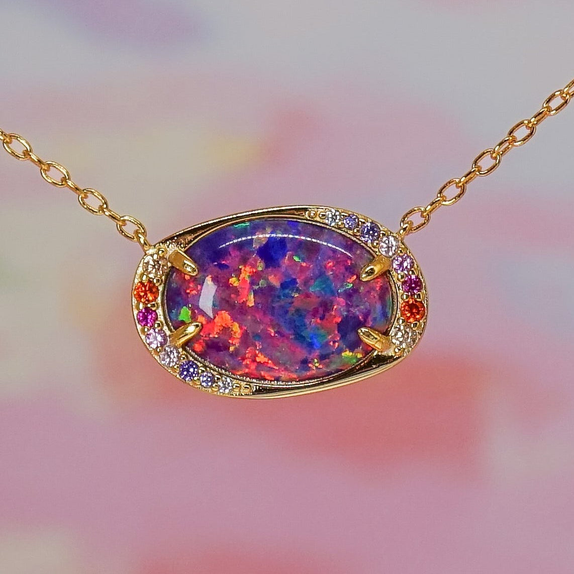 Australis Lab Opal Aurora Necklace - Layer It Jewelry