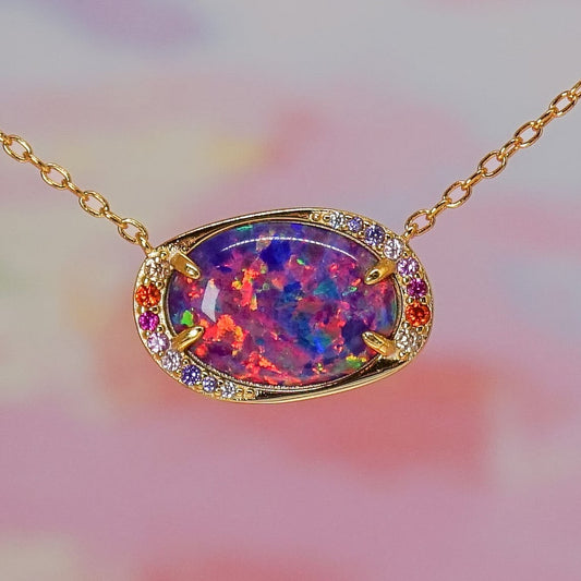 Australis Lab Opal Aurora Necklace - Layer It Jewelry