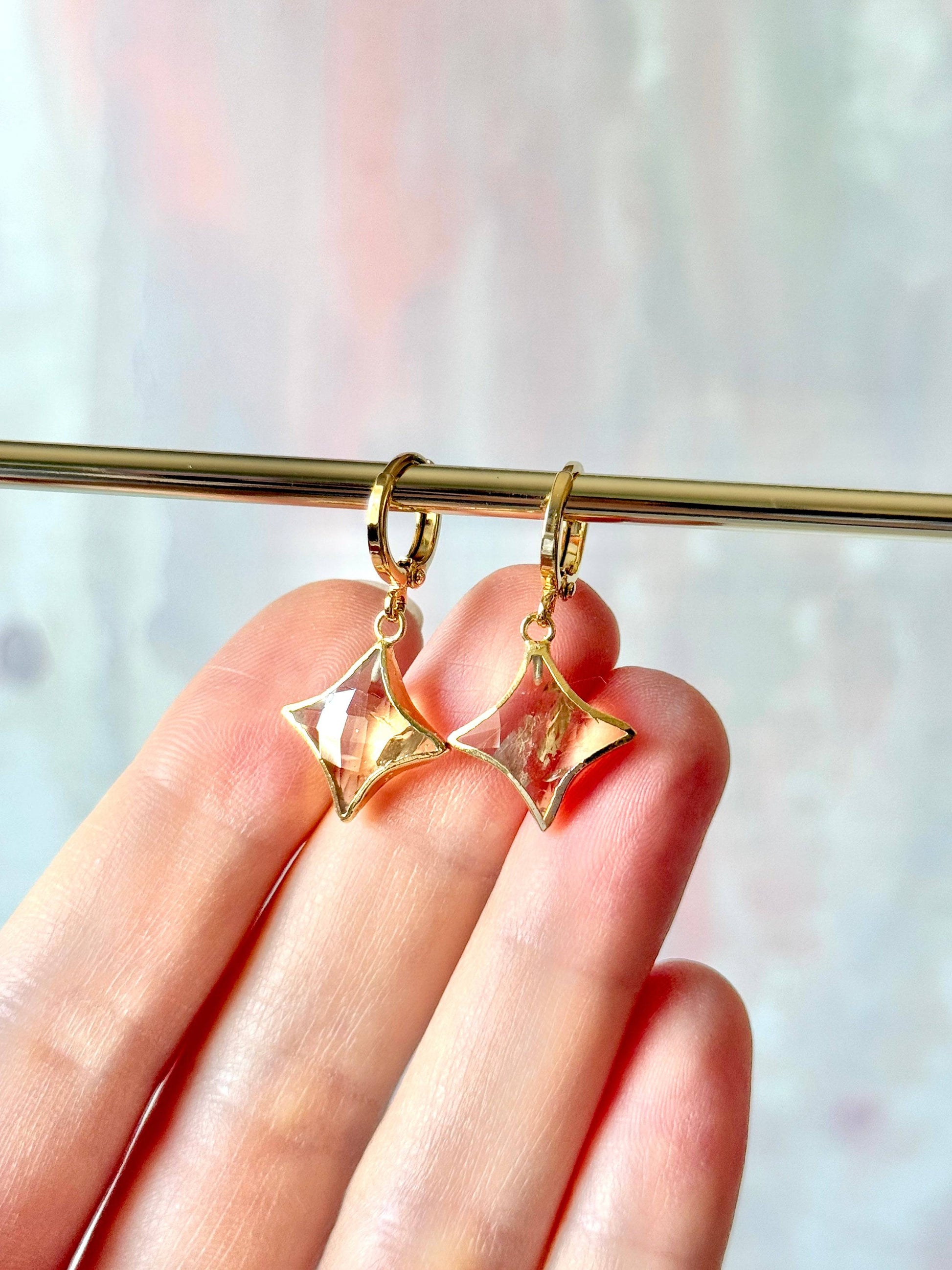 Star Gemstone Huggies- Birthstones - Layer It Jewelry