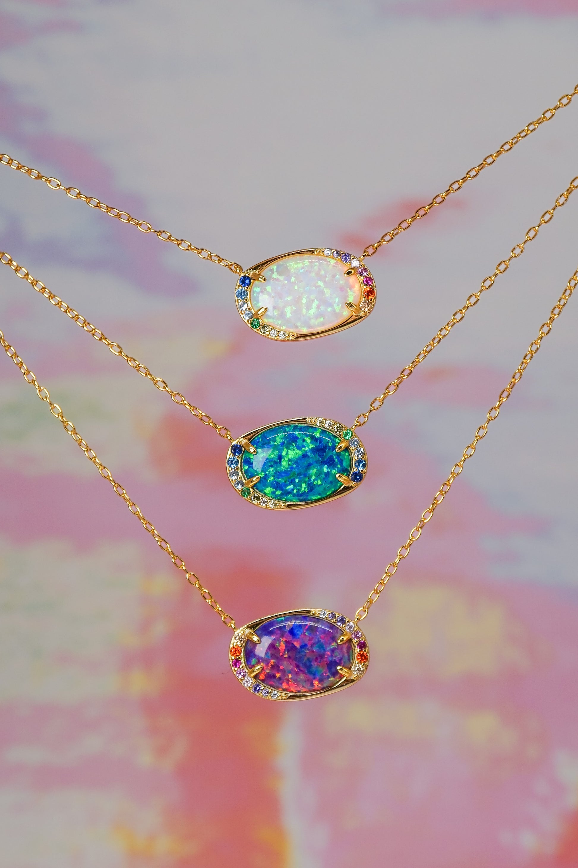 Australis Lab Opal Aurora Necklace - Layer It Jewelry