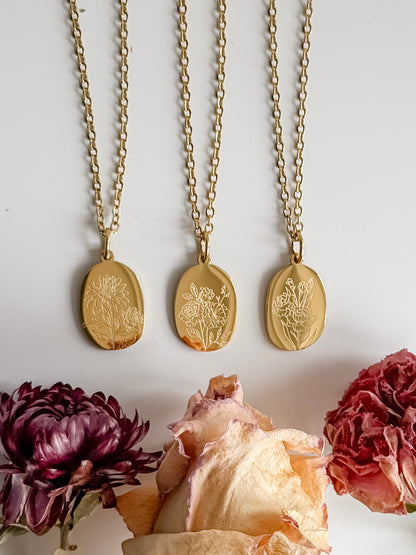 Birthflower Pendant Necklace – Gold Plated Stainless Steel