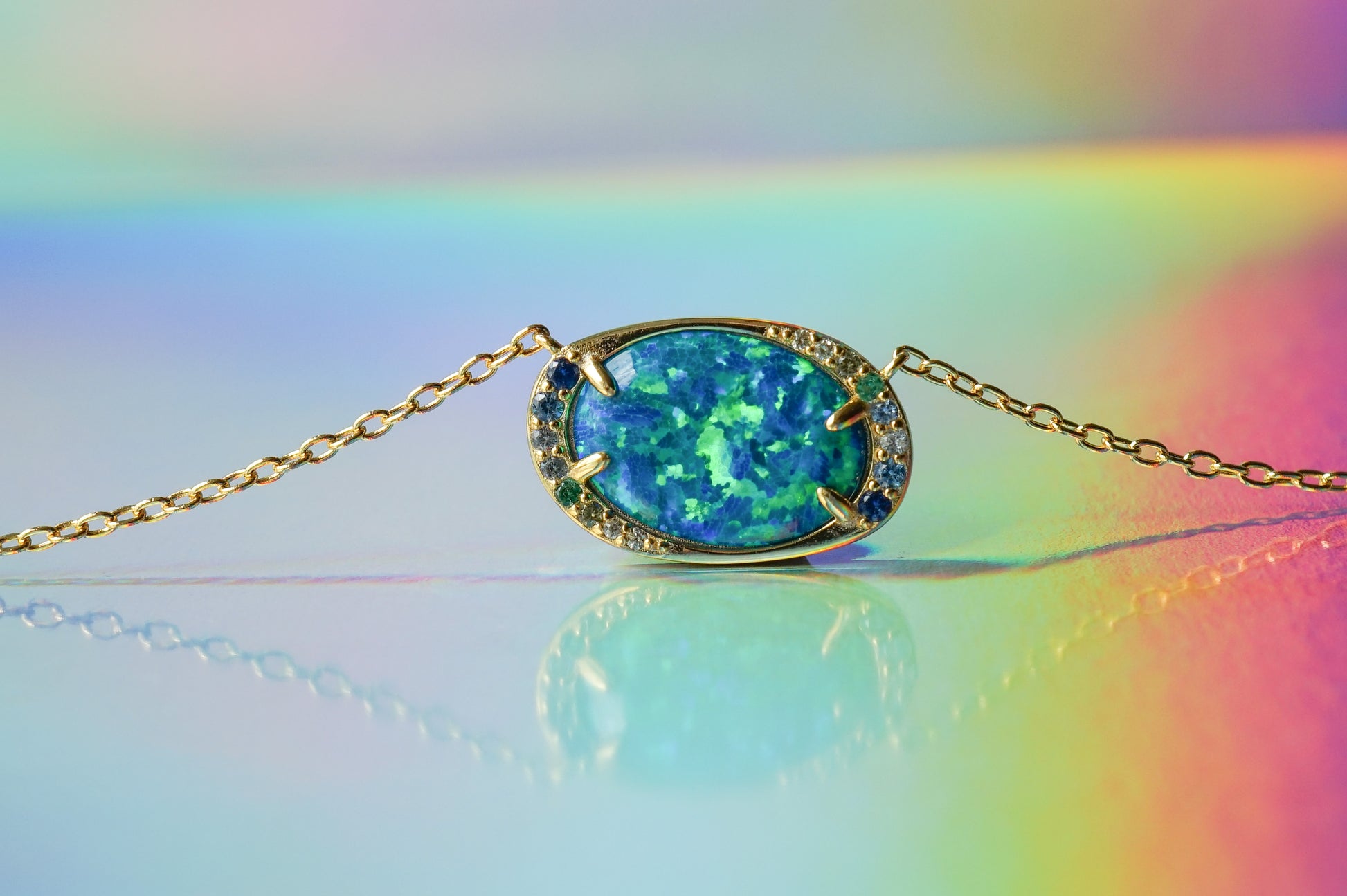 Lab Opal Aurora Necklace - Layer It Jewelry