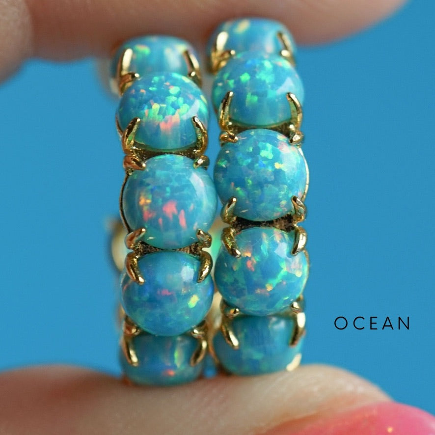 Colorful Lab Opal Hoop Earrings | Available in 40+ Colors