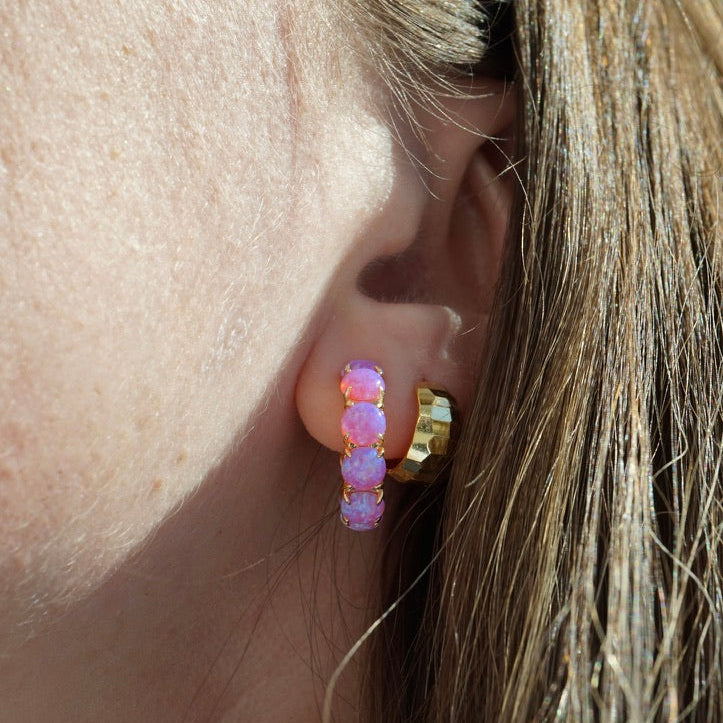 Colorful Lab Opal Hoop Earrings | Available in 40+ Colors