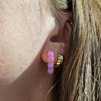 Colorful Lab Opal Hoop Earrings | Available in 40+ Colors