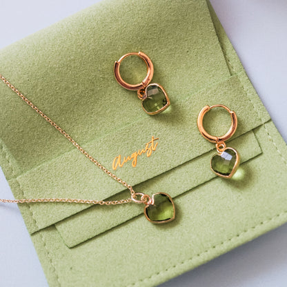 Cora Birthstone Jewelry Set – Heart Necklace & Huggie Earrings | Birthstone Gift Set