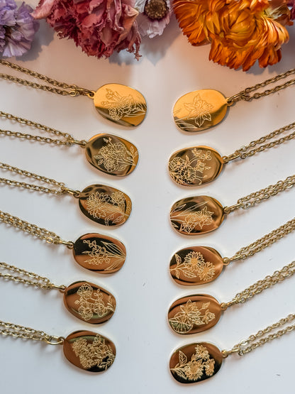 Birthflower Pendant Necklace – Gold Plated Stainless Steel