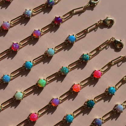 Lab Opal Paperclip Bracelet