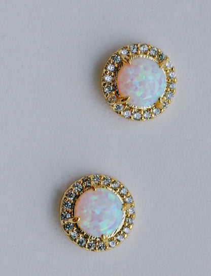 White CZ Lab Opal Stud Earrings
