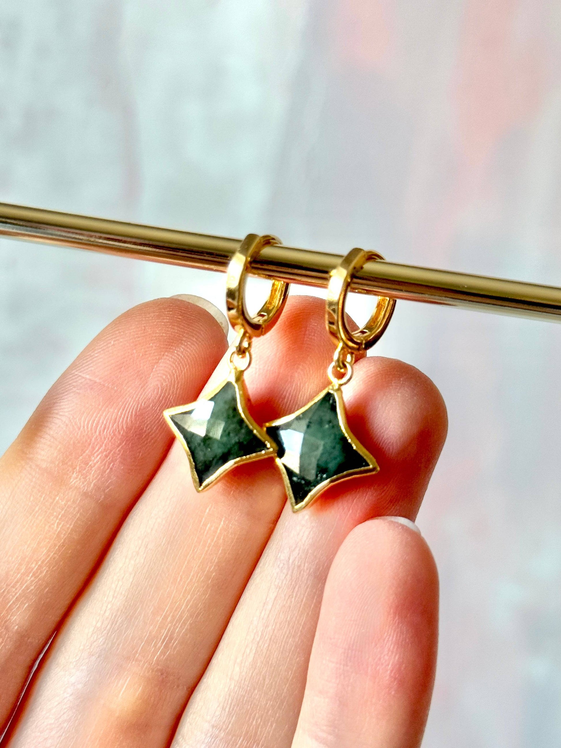 Star Gemstone Huggies- Birthstones - Layer It Jewelry