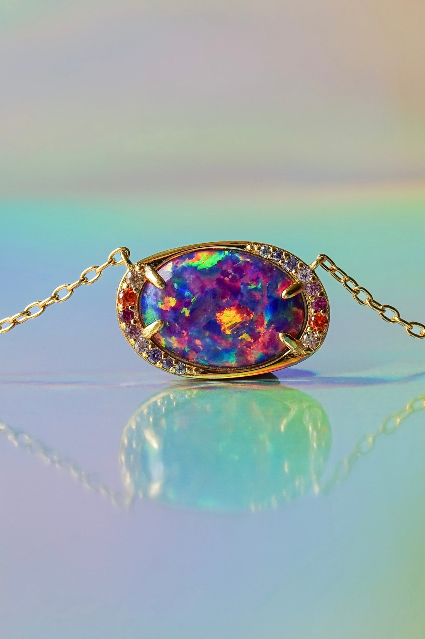 Australis Lab Opal Aurora Necklace - Layer It Jewelry