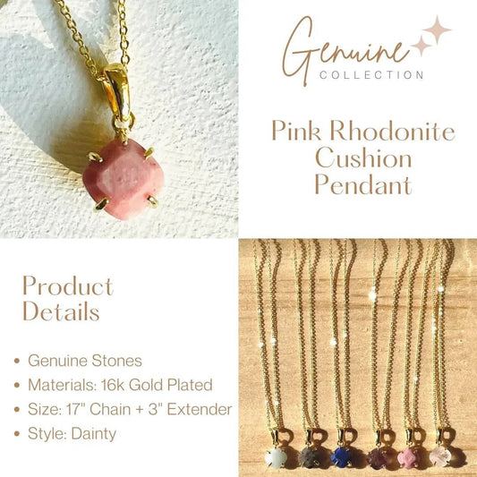 GENUINE Pink Rhodonite Necklace - Layer It Jewelry