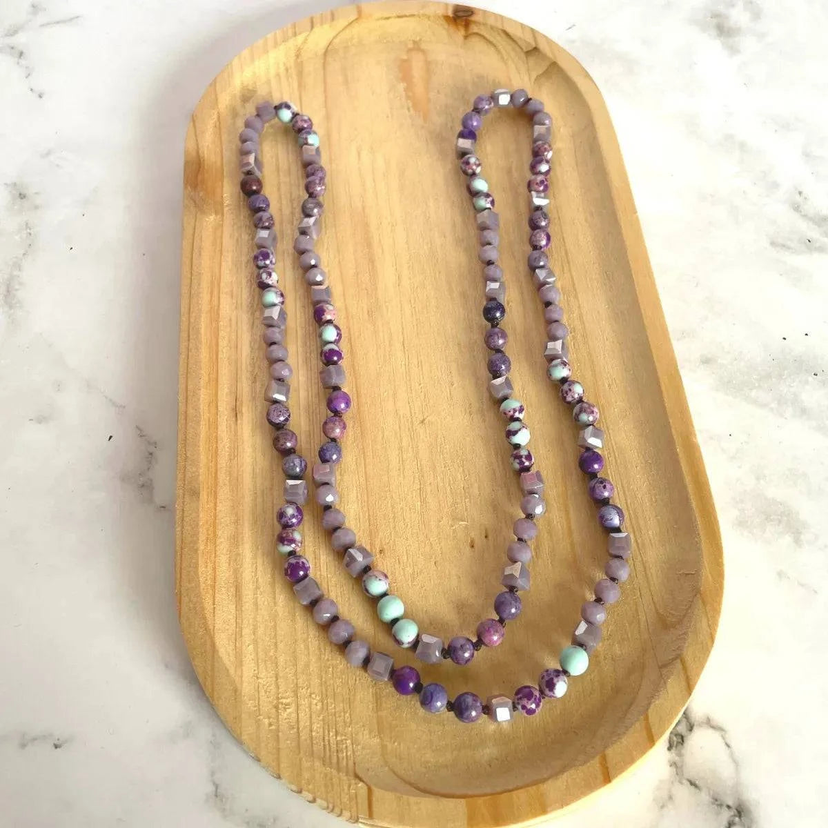Long Gemstone Necklace in Purple - Layer It Jewelry