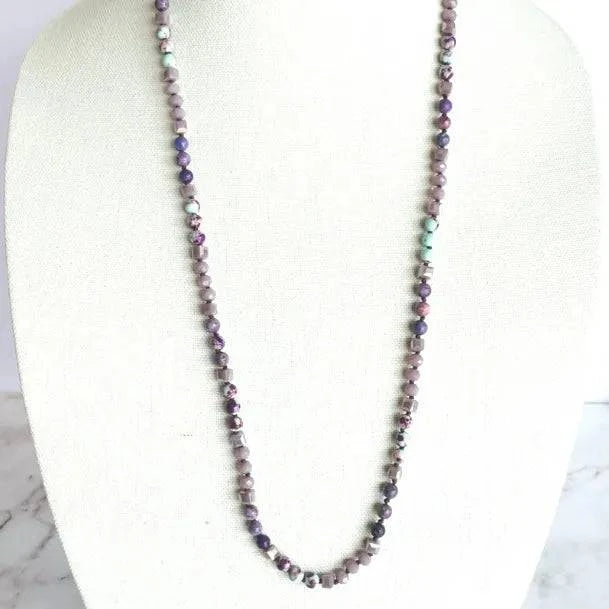 Long Gemstone Necklace in Purple - Layer It Jewelry