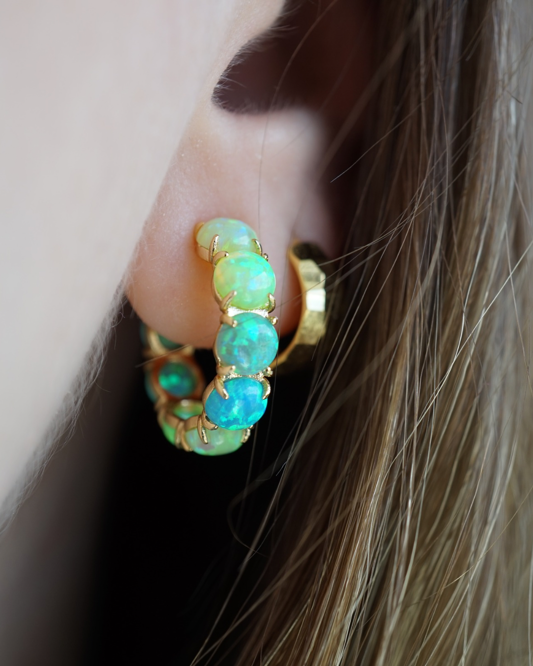 Custom Lab Opal Hoop Earrings | Choose From 40 Colors