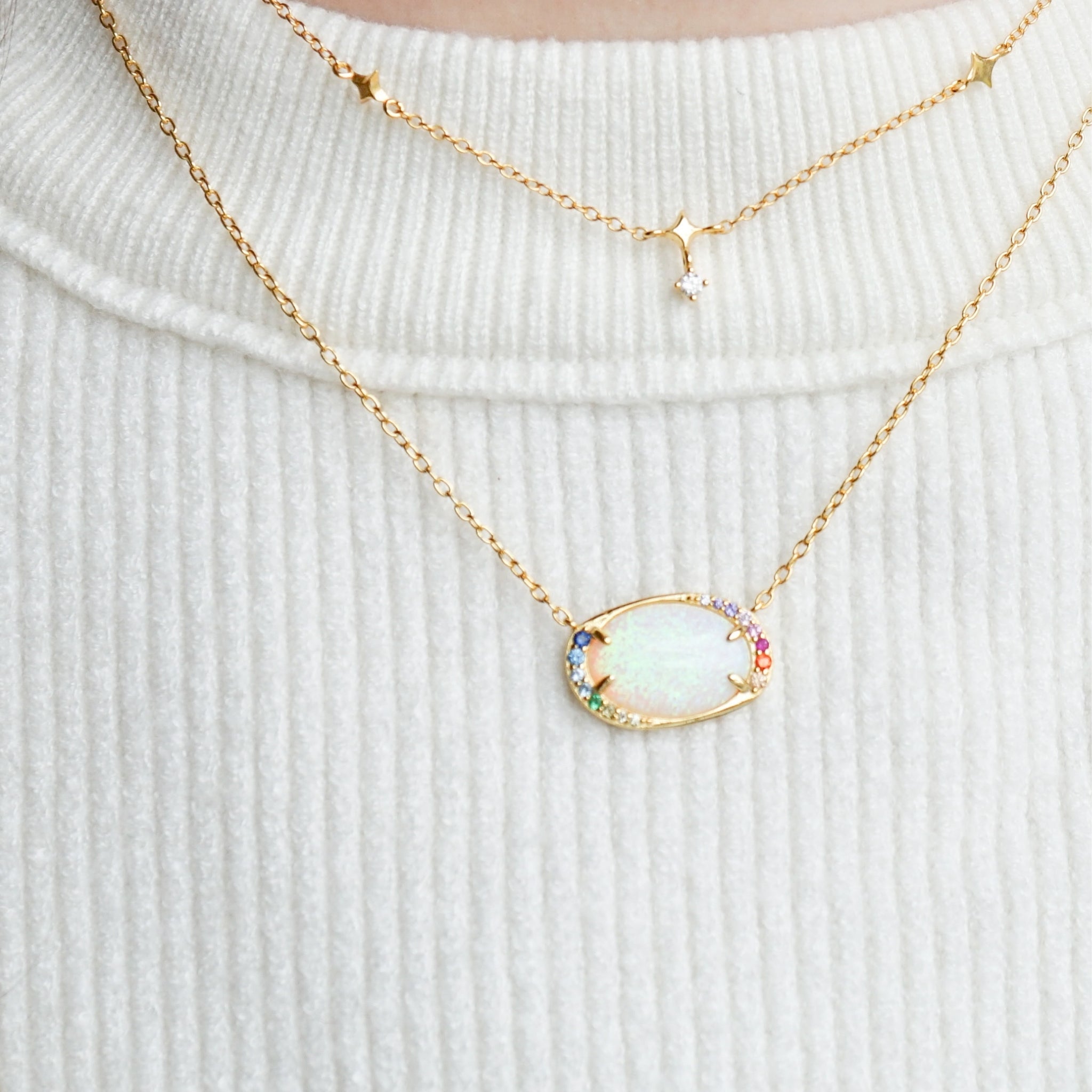 Lab Opal Aurora Necklace – Elegant Sterling Silver | Layer It Jewelry