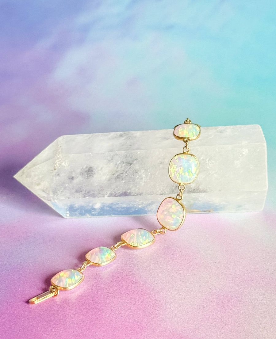 Colorful Lab Opal Bracelet | Gold Bracelet
