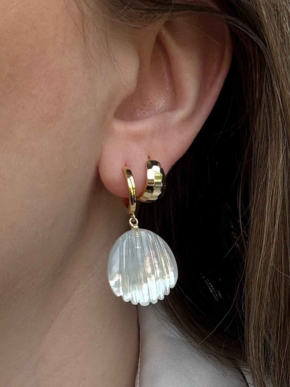 Mother of Pearl Shell Huggie Earrings - Layer It Jewelry