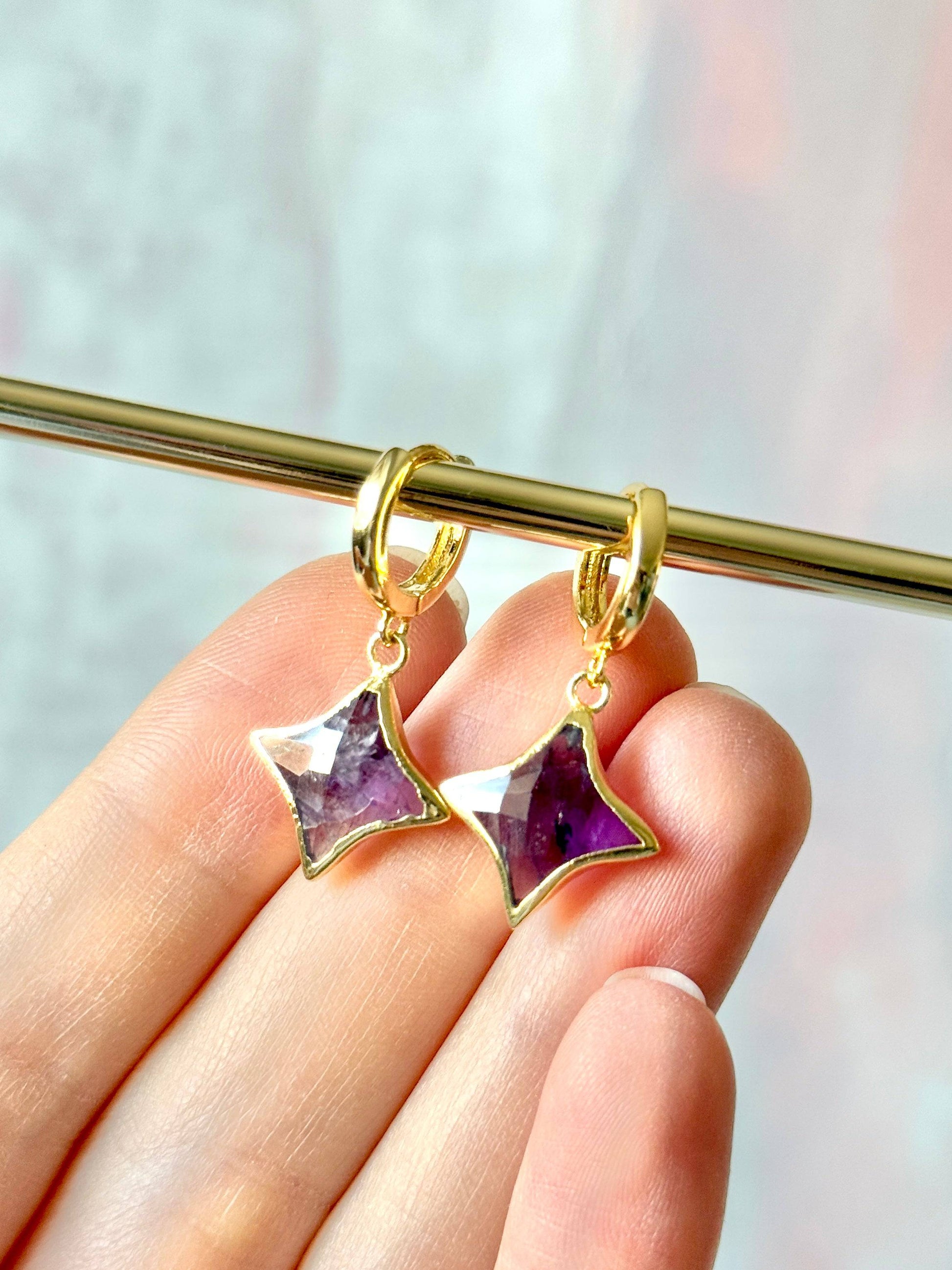 Star Gemstone Huggies- Birthstones - Layer It Jewelry
