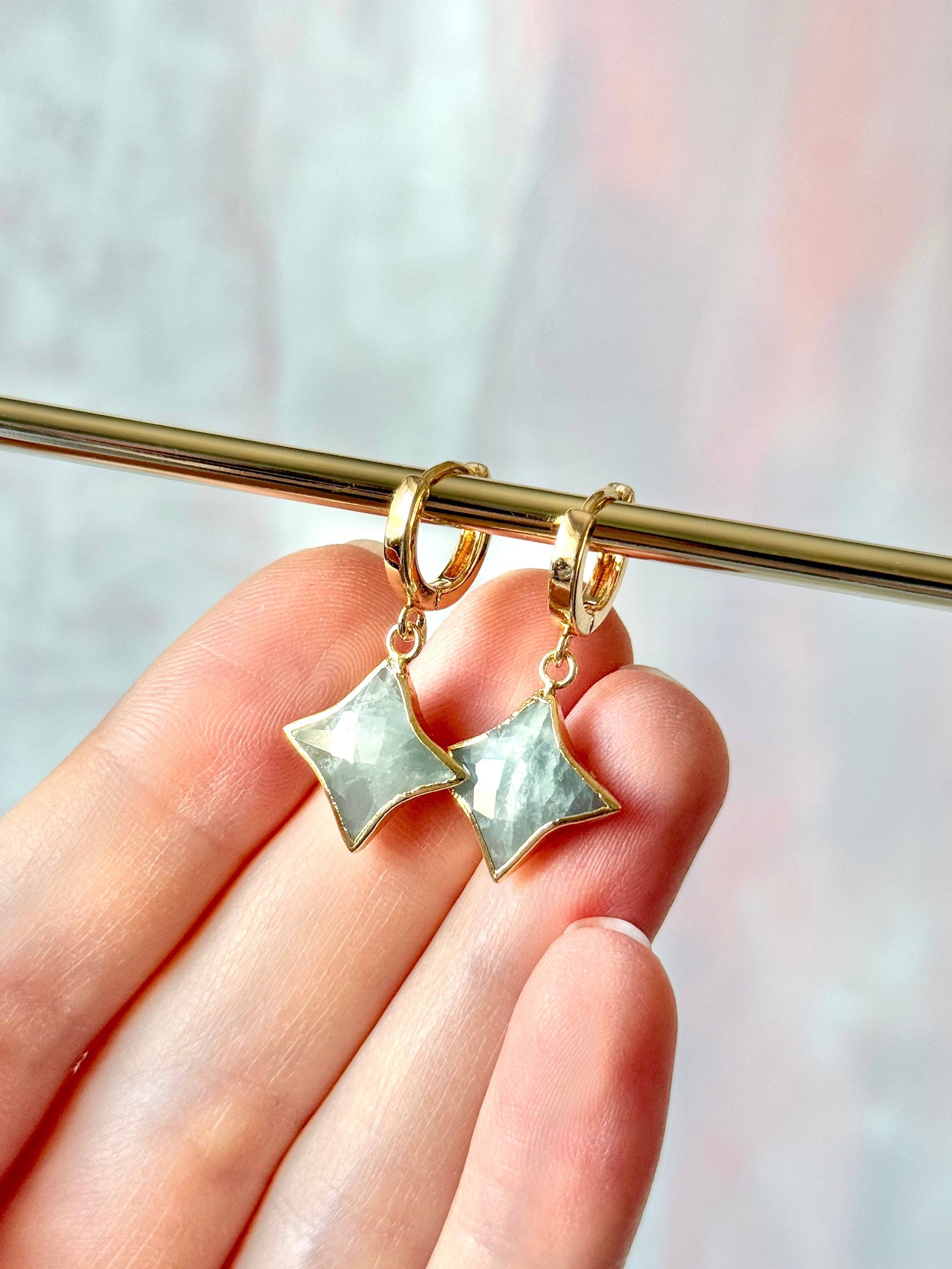 Star Gemstone Huggies- Birthstones - Layer It Jewelry