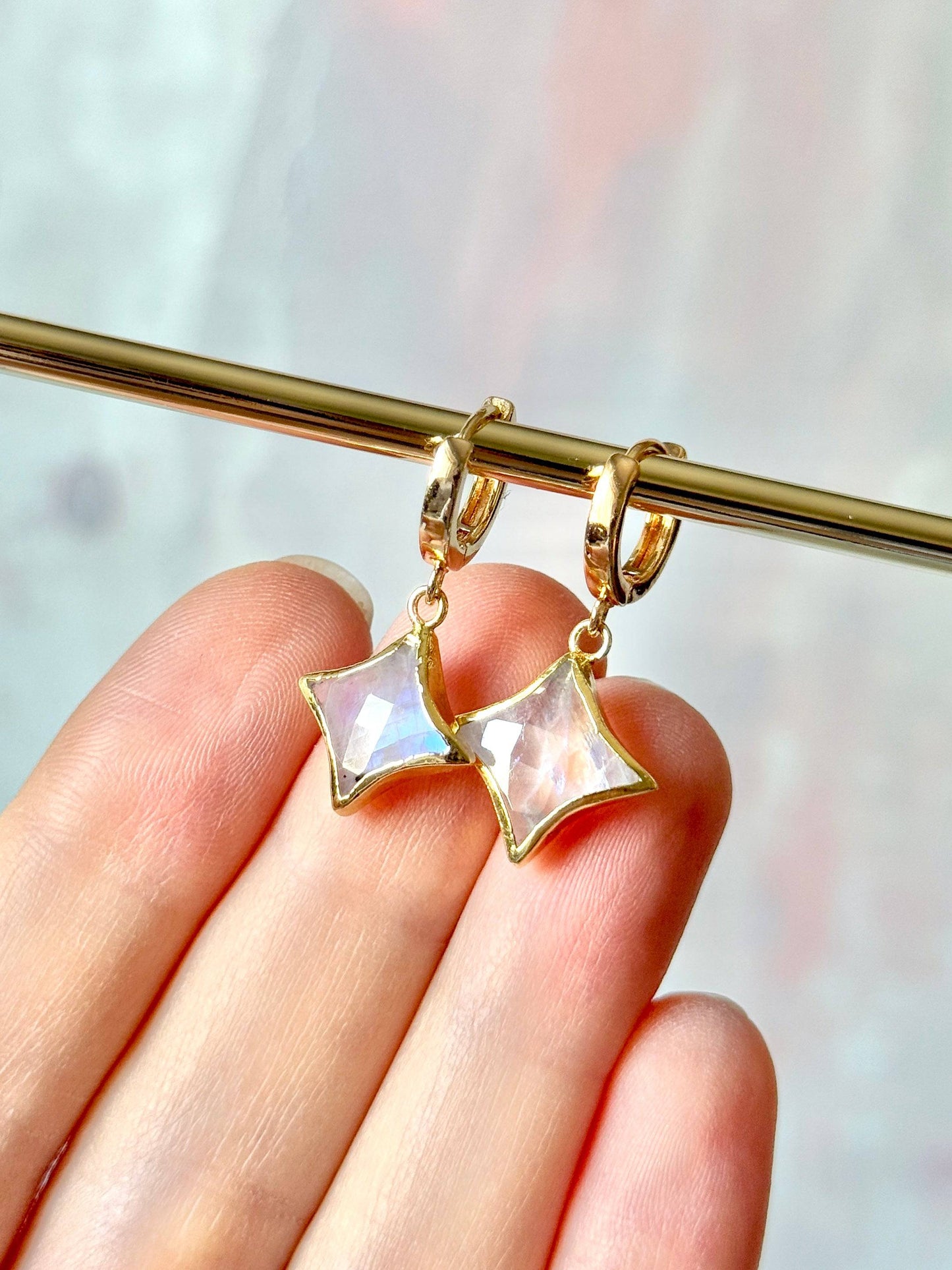 Star Gemstone Huggies- Birthstones - Layer It Jewelry