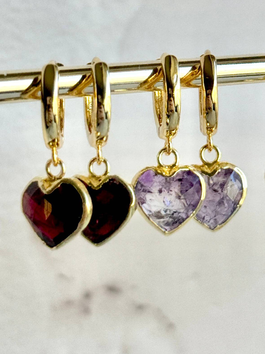 The Small Cora Heart Birthstone Huggies