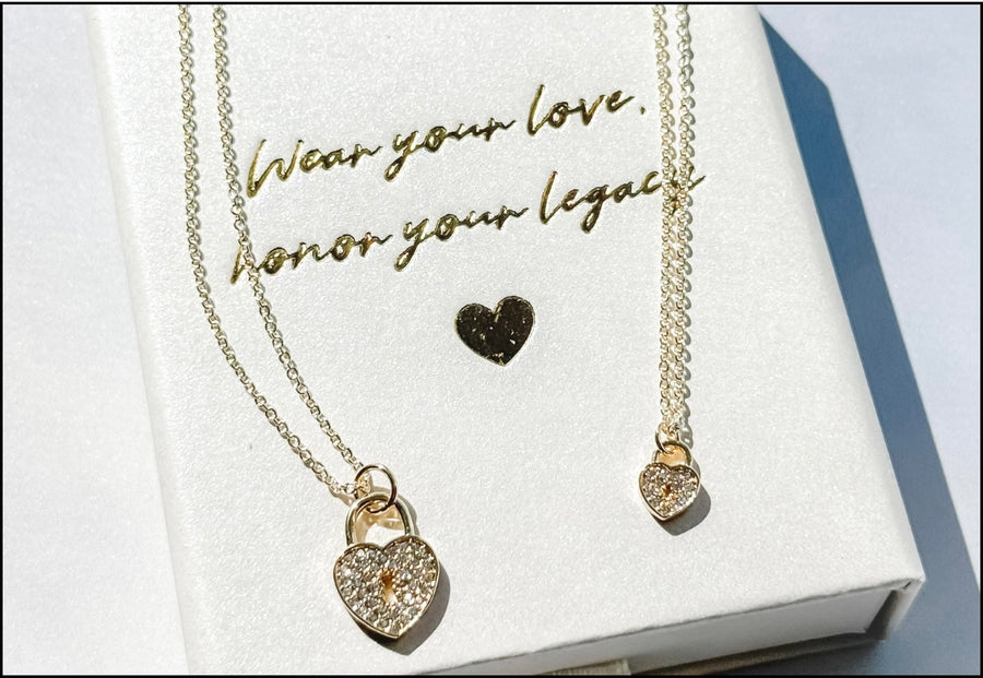 Mom & Mini Lock Heart Necklace Set
