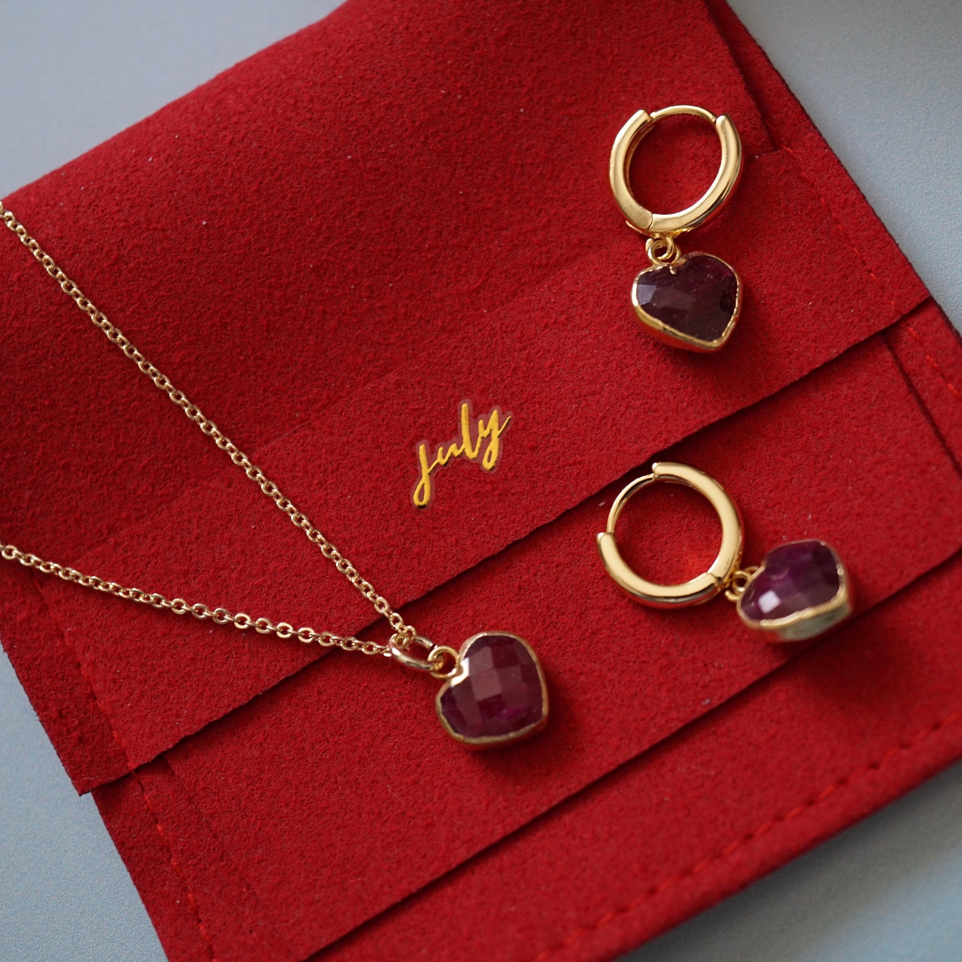 Cora Birthstone Jewelry Set – Heart Necklace & Huggie Earrings | Birthstone Gift Set - Layer It Jewelry