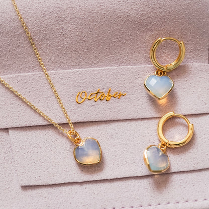 Cora Birthstone Jewelry Set – Heart Necklace & Huggie Earrings | Birthstone Gift Set - Layer It Jewelry